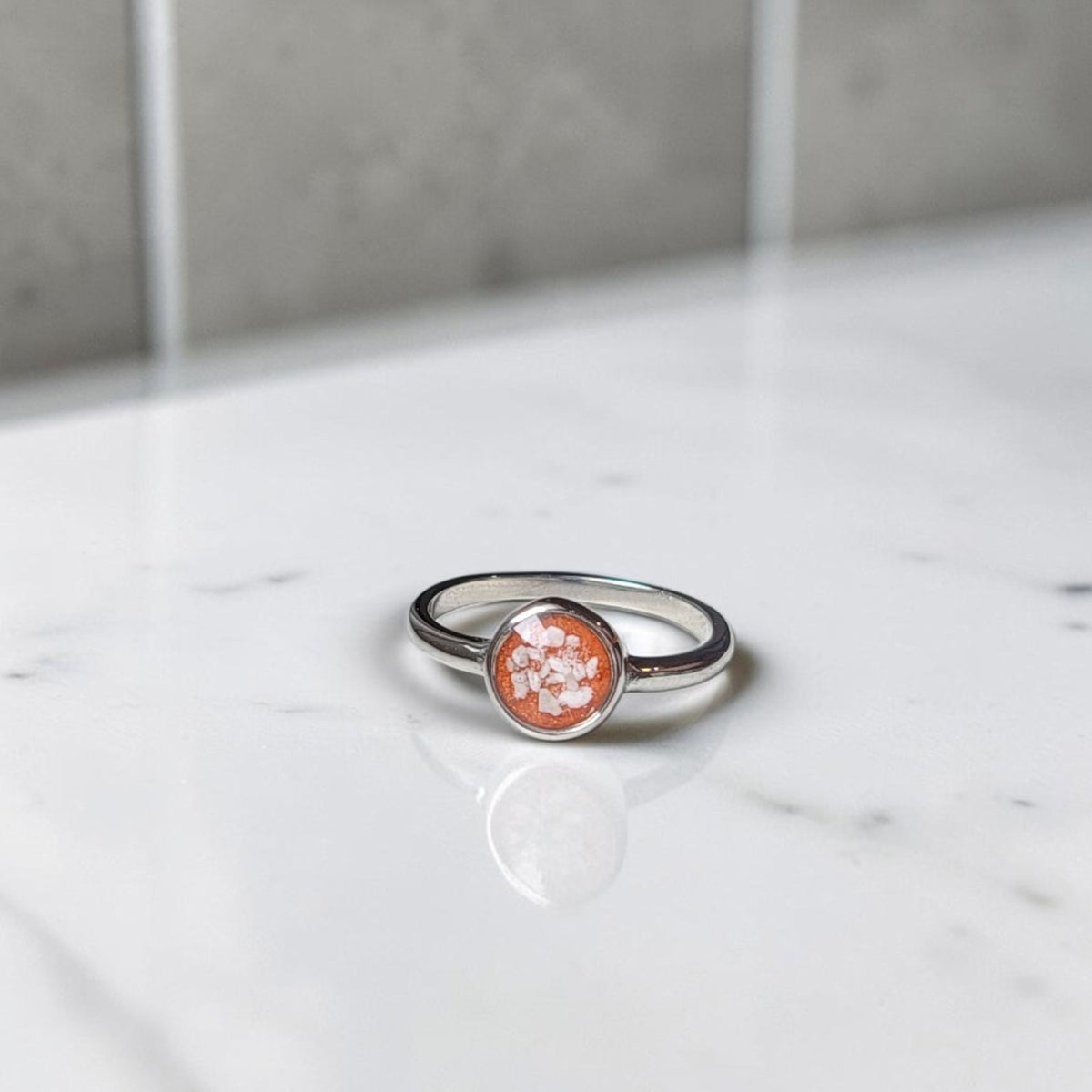 Round Solitaire Cremation Ash Ring - Stainless Steel Memorial Keepsake Jewelry 6mm