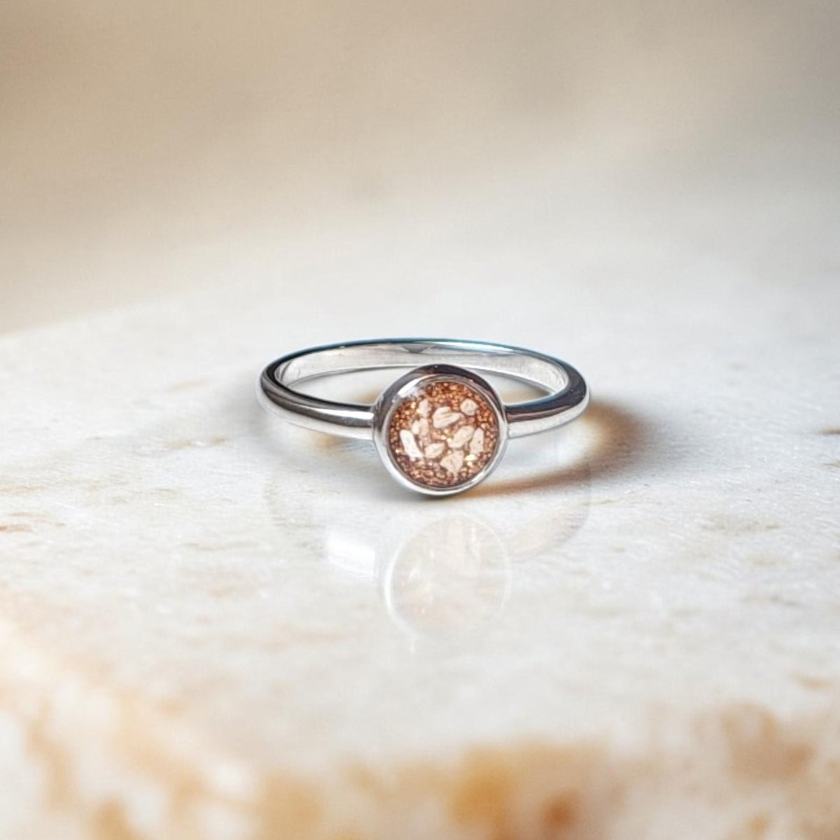 Round Solitaire Cremation Ash Ring - Stainless Steel Memorial Keepsake Jewelry 6mm