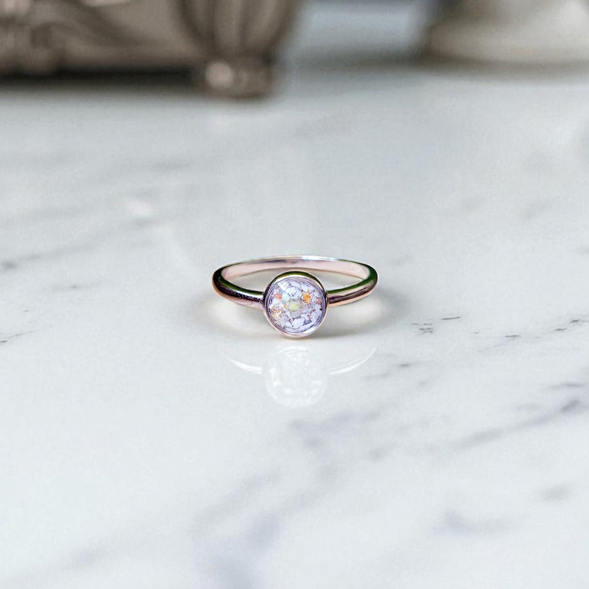 Round Solitaire Cremation Ash Ring - Stainless Steel Memorial Keepsake Jewelry 6mm